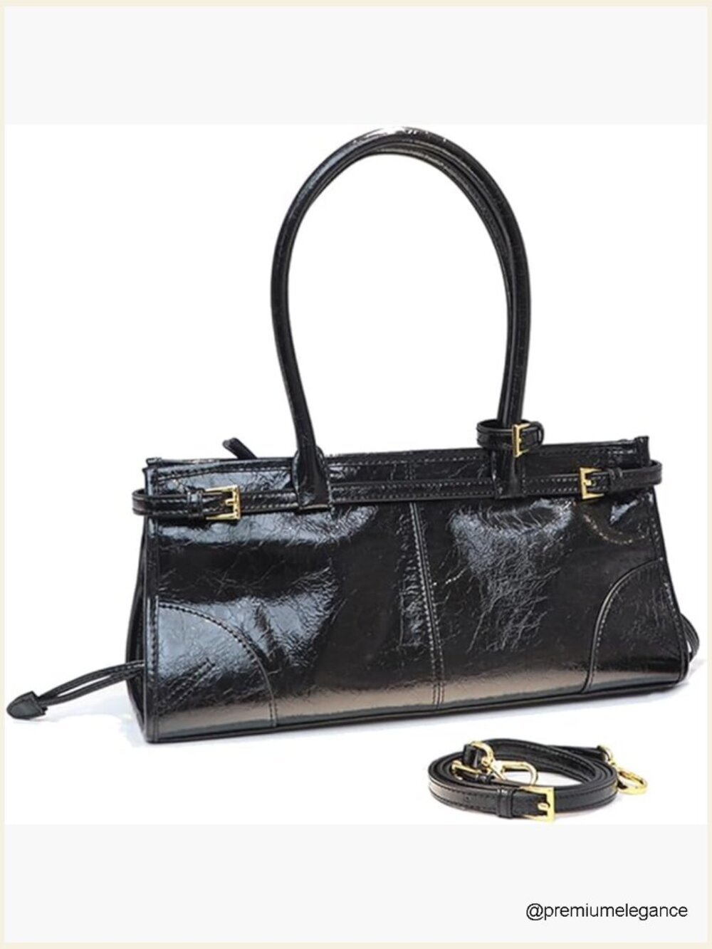 Structured Faux Leather Crossbody Shoulder Bag Medium Detachable Strap